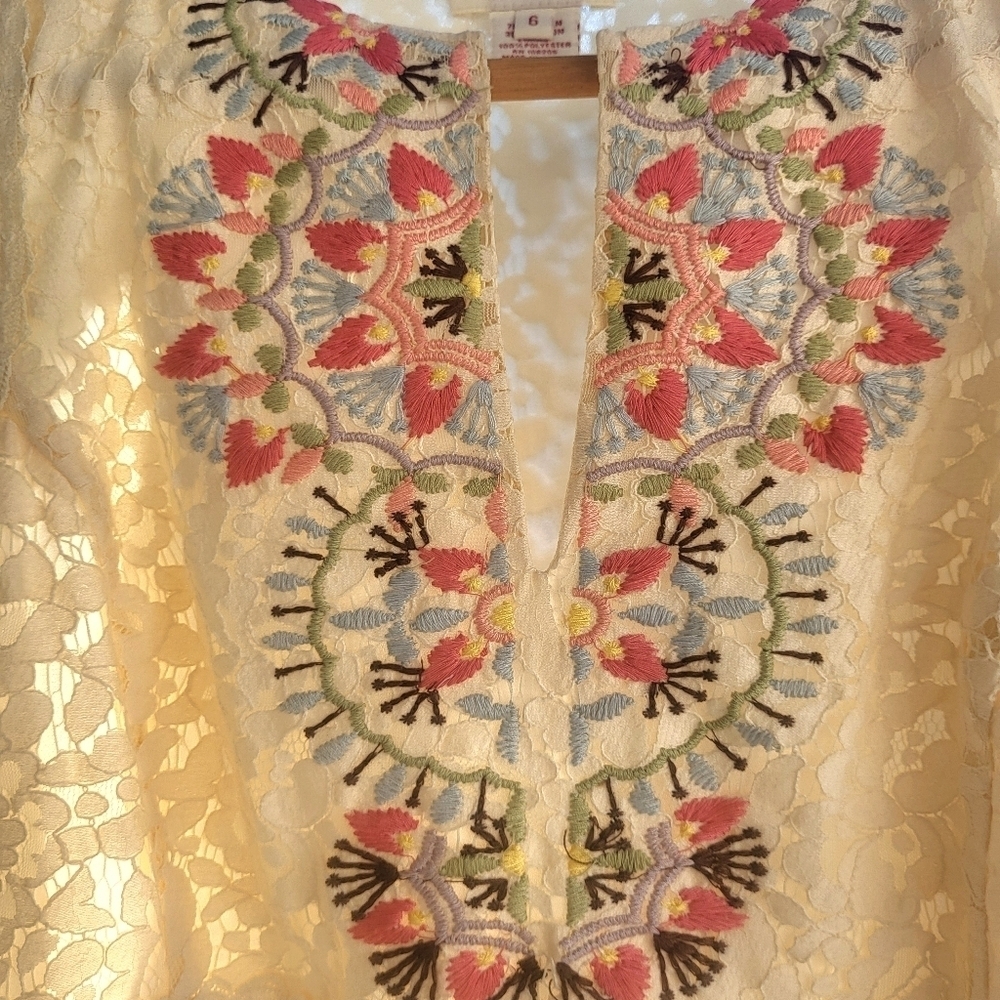 Sundance Cream Lace Floral Embroidered Sleeveless Maxi Dress Boho Wedding Size 6 - Picture 4 of 8